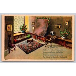 Postcard Christmas Message To You Fireplace Yule Log Unposted c1920 Made in USA